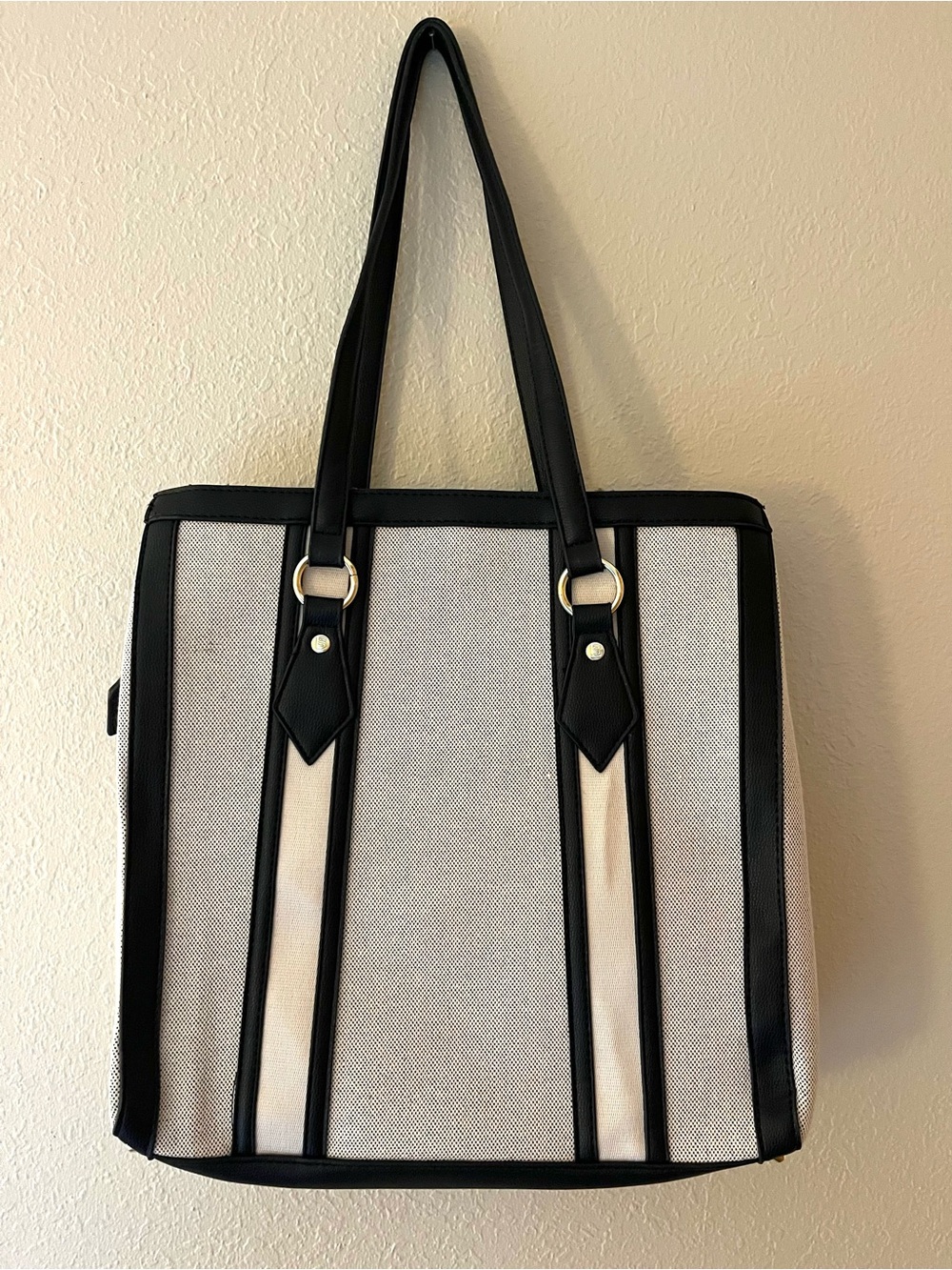 Laundry by Shelli Segal Black and Cream Structured Tote Bag